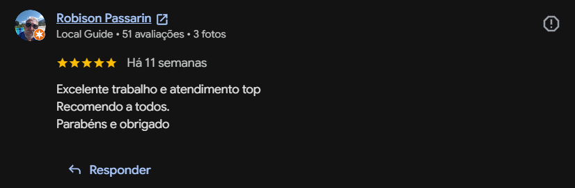 Avaliação de Robison Passarin no Google